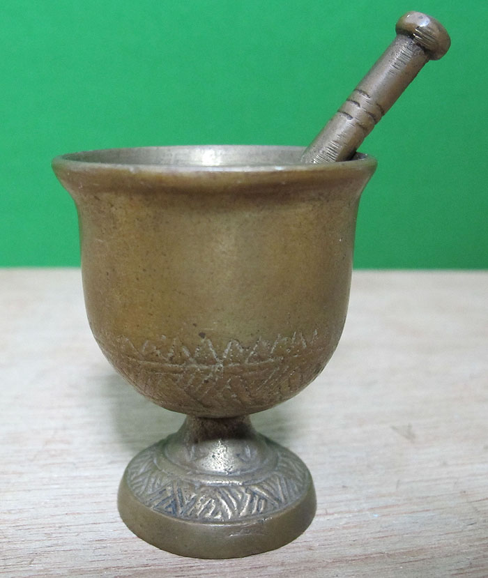 thecary Pharmacy Footed Brass Mortar Pestle 